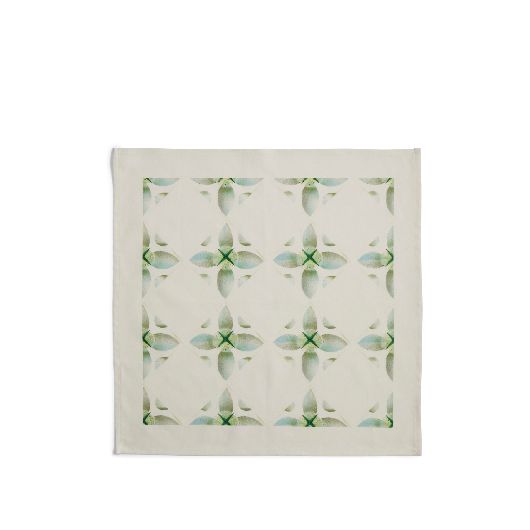 Stencil and Spray Painted Linen Napkin in Cyan