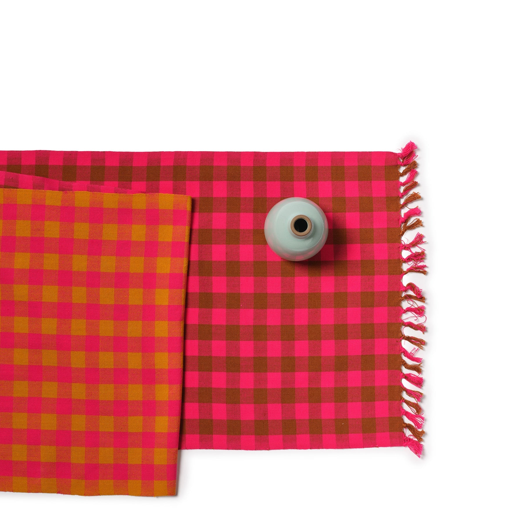 Big Gingham Table Runner in Pink