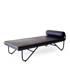 Saddle Leather Chaise in Blue with Dash Black Base