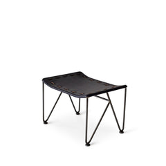 Saddle Leather Ottoman in Blue with Natural Steel Base