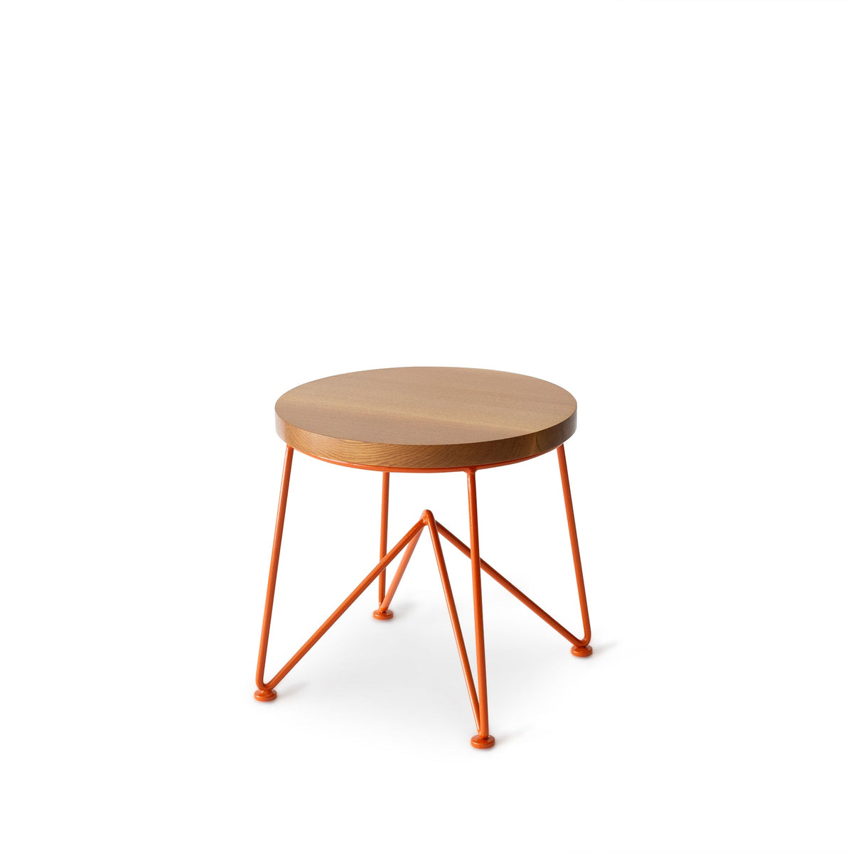 Quarter Sawn Oak Stool with Red Orange Base