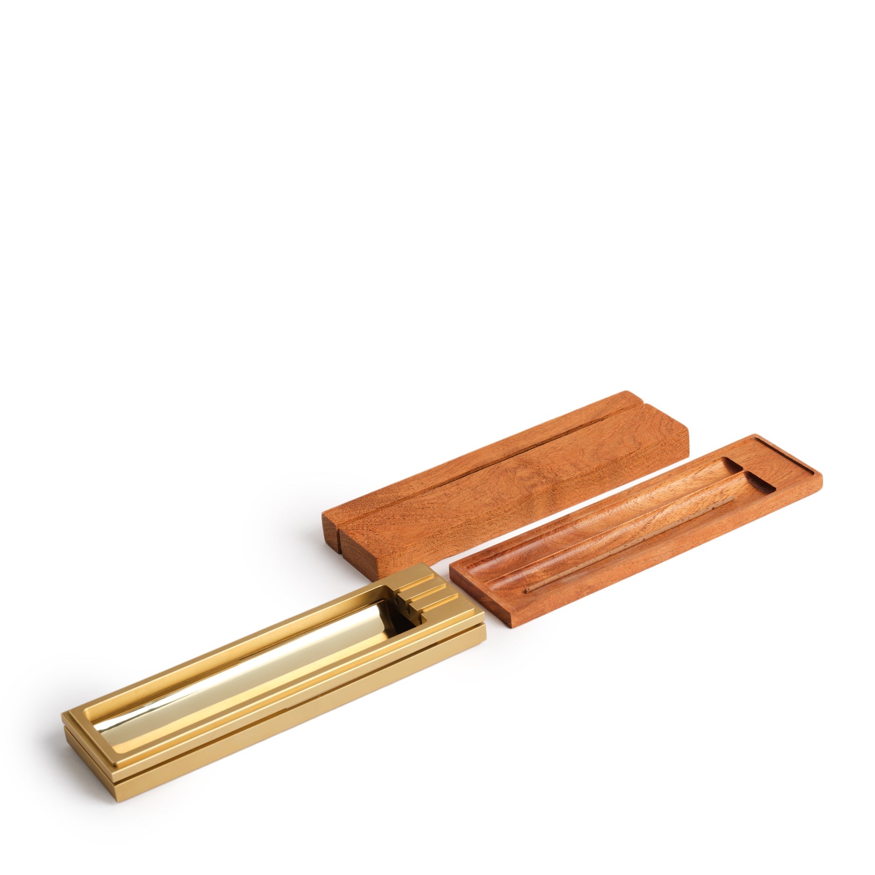 Tall Box Burner in Wood/Satin Brass