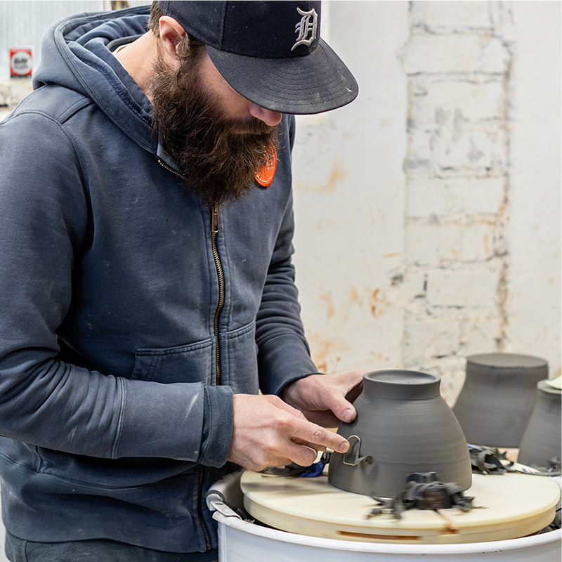 Large Pitcher in Opaque White and Matte Brown